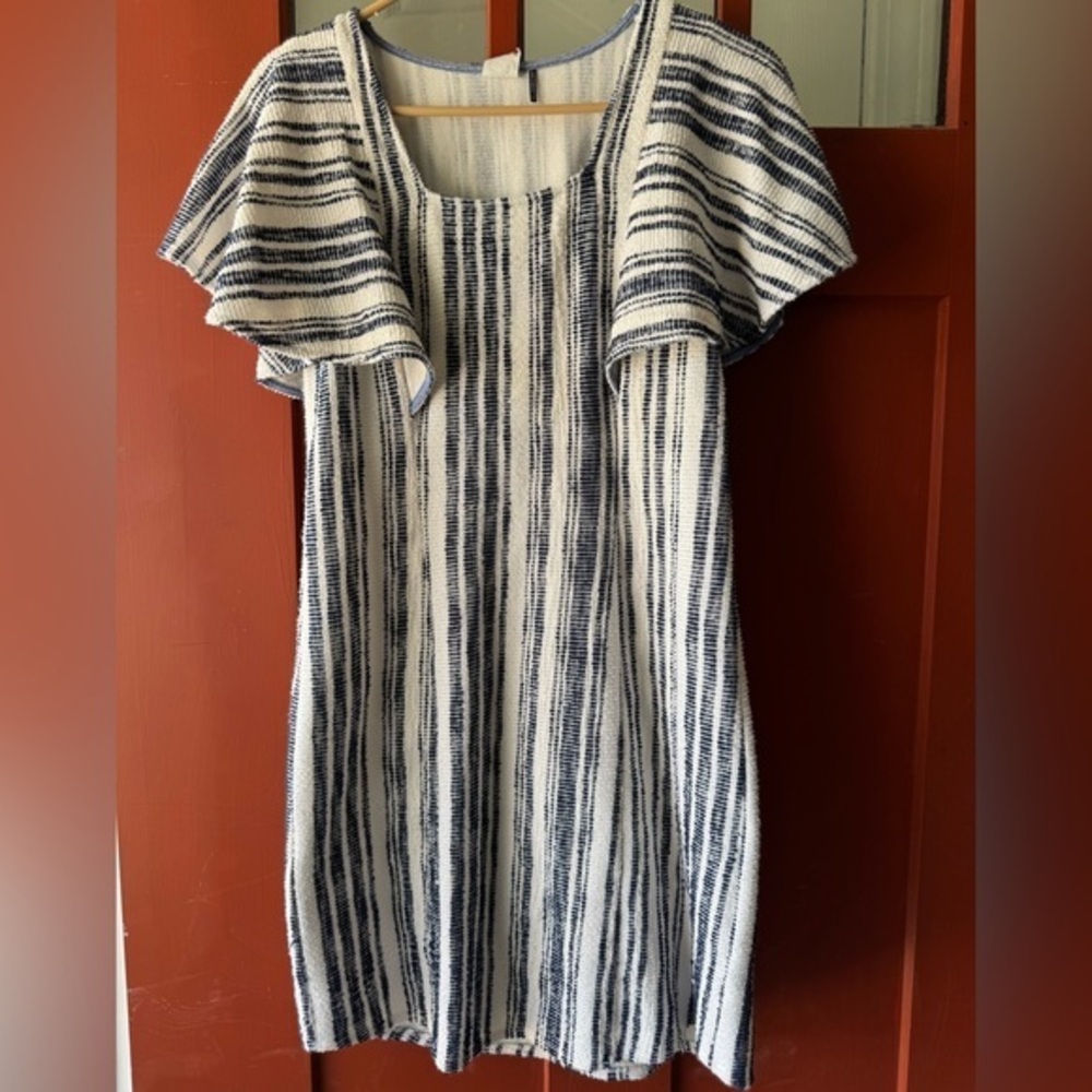 Anthro Akemi + Kin Textured Gauzy Stripe Flutter Ruffle Sleeve Tunic Dress
